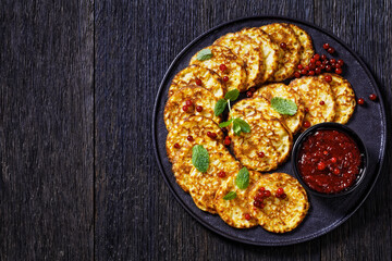 sweet spelt flour pancakes on plate, top view