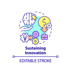 Sustaining innovation concept icon. Form of innovation in entrepreneurship abstract idea thin line illustration. Isolated outline drawing. Editable stroke. Arial, Myriad Pro-Bold fonts used