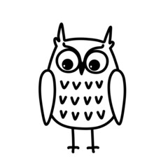 Owl. Doodle. Outline of cartoon owl.