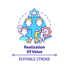 Realization of value concept icon. Innovation management principle abstract idea thin line illustration. Profitability. Isolated outline drawing. Editable stroke. Arial, Myriad Pro-Bold fonts used