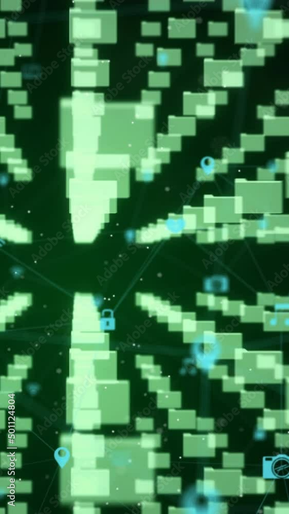 Poster animation of network of connection and icons over black background