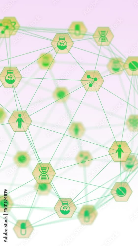Poster animation of network of connection and icons over white background