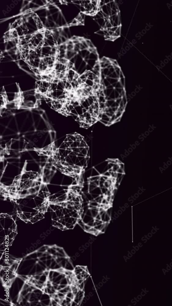 Poster animation of network of connection and icons over black background