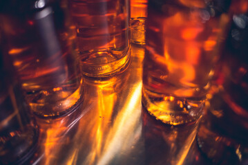 Ice wine bottles. Cabernet Franc bottles of wine in rows in hungarian wine cellar