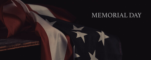 text memorial day and american flag, web banner