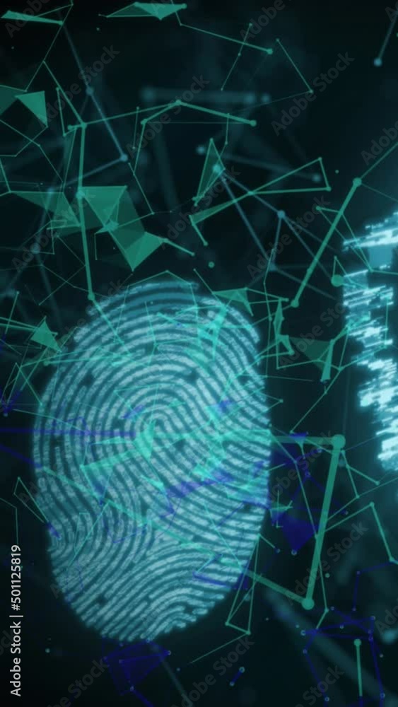 Poster animation of networks over biometric fingerprints and online security padlock