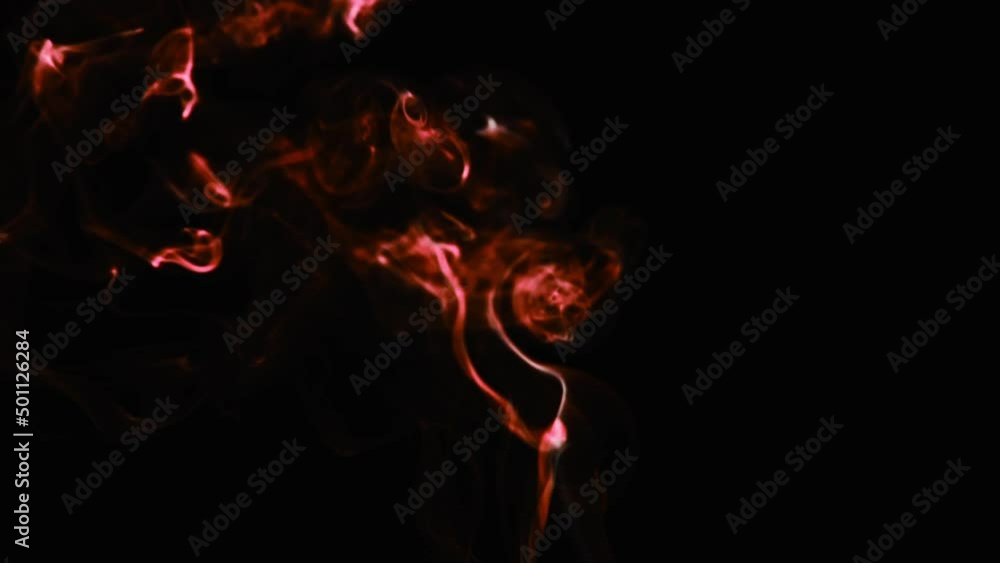 Poster Realistic cloud smoke with streamline pattern. Abstract red smoke on dark background in slow motion.