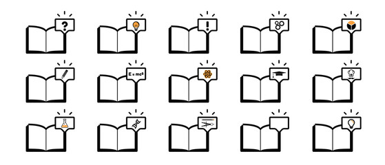 Book Icon Set - Reading, Studying, Learning, Speech Bubbles - Different Vector Illustrations Isolated On White Background