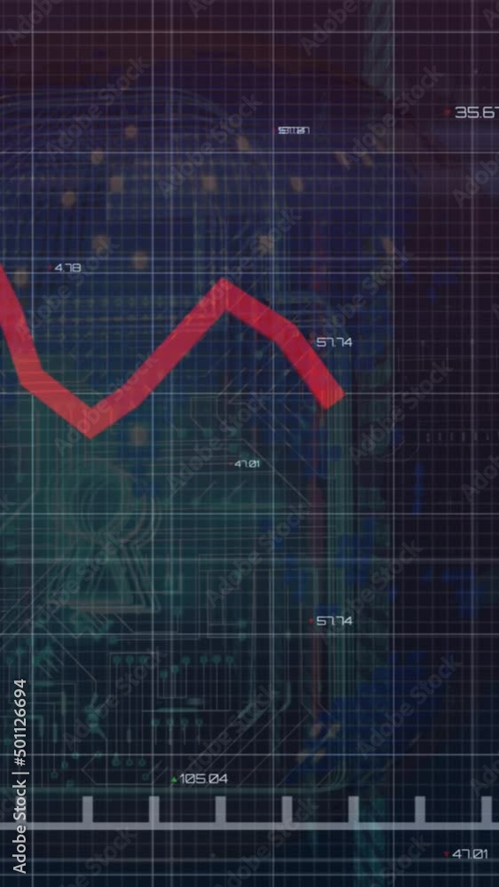 Poster animation of financial data and graphs over rotating globe