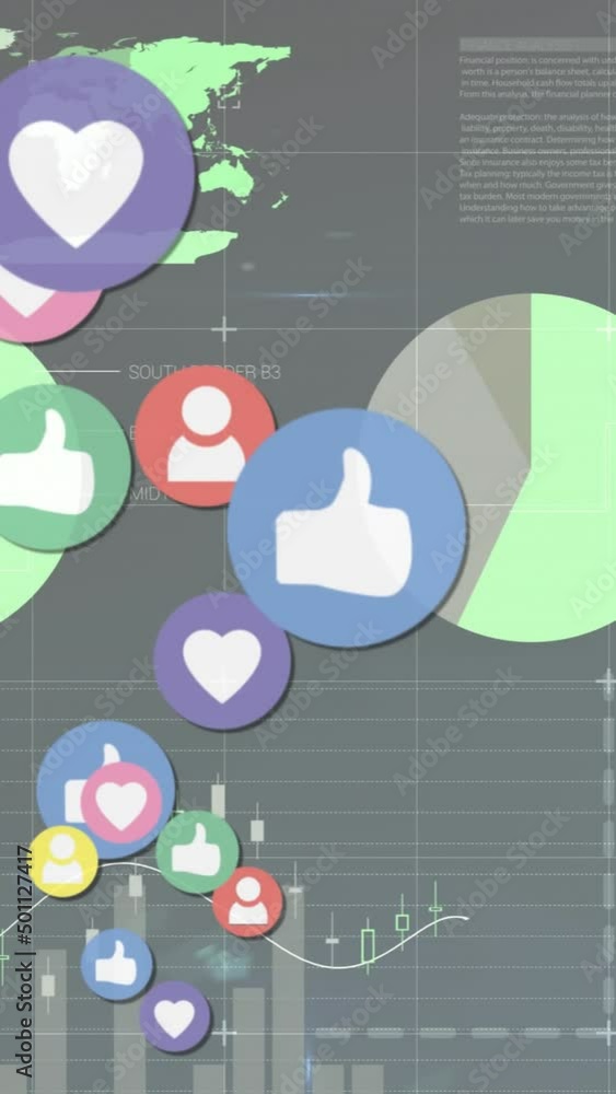 Poster animation of data processing over grey background