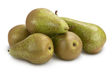 Green conference pear isolated on white background with clipping path and full depth of field