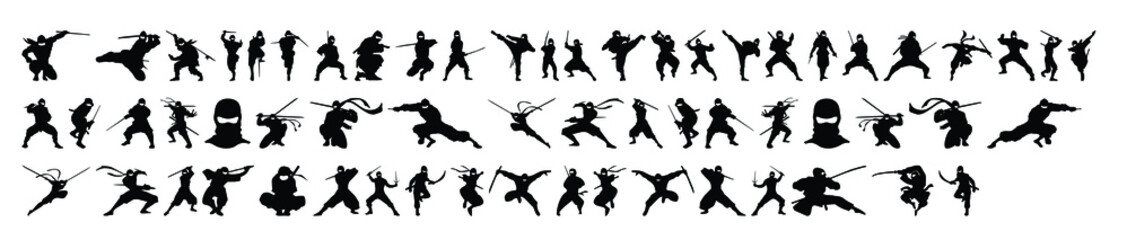 Collection of ninja silhouette vectors on a white background