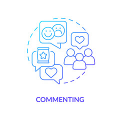 Commenting blue gradient concept icon. Communication function abstract idea thin line illustration. Expressing opinions. Making remarks. Isolated outline drawing. Myriad Pro-Bold font used