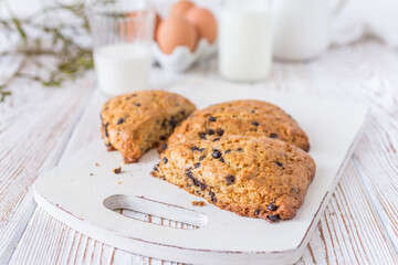 Homemade Chocolate chips scones for breakfast