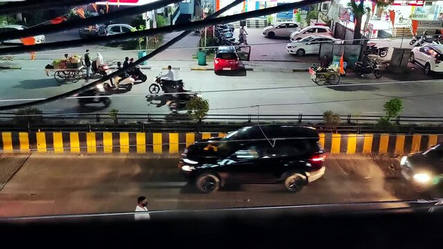 High angle view of traffic on street at night 