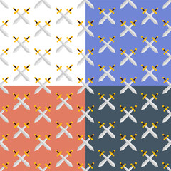 set of seamless patterns with of crossed knight swords. Tournament, beginning of medieval duel. Ornament for decoration and printing on fabric. Design element. Vector