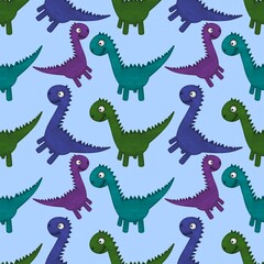 Kids seamless cartoon dinosaur pattern for fabrics and packaging and linens and wrapping paper and summer print