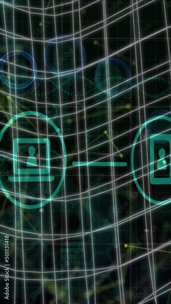Poster animation of digital icons with big data, heart shaped connections and data processing