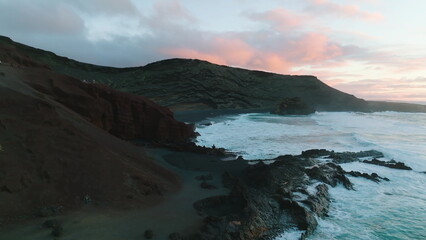 Playa el Golfo top view near the El Lago Verde Lake. Lanzarote Island.