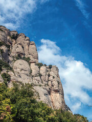 Montserrat Mountain in Catalonia Spain . Multi-peaked mountain range near Barcelona