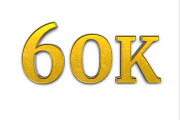 golden 60K, 60000 isolated on a white background. 3D render.