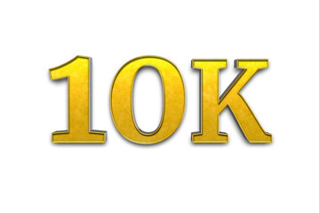 golden 10K, 10000 isolated on a white background. 3D render.