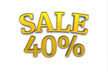 3d render illustration. Golden forty percent on a white background.
