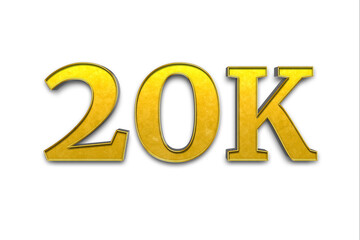 golden 20K, 20000 isolated on a white background. 3D render.