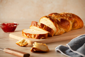 Brioche Bread With Almonds And Organic Strawberry Jam