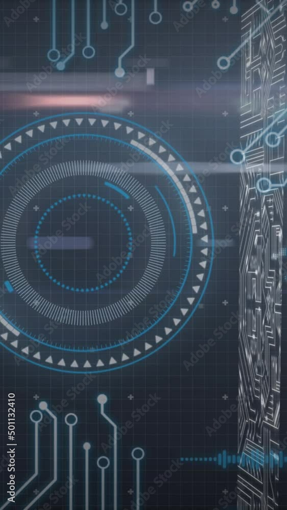 Poster animation of scope scanning and data processing on black background