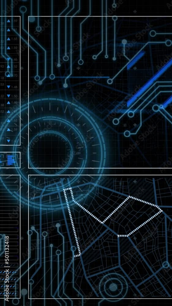Poster animation of scope scanning and data processing on black background
