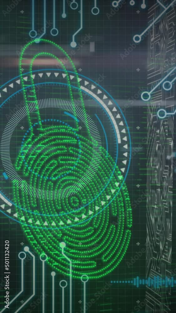 Poster animation of scope scanning and data processing on black background