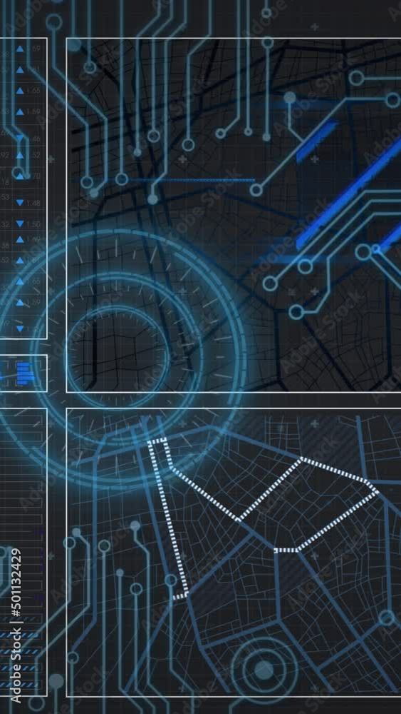 Poster animation of scope scanning and data processing on black background