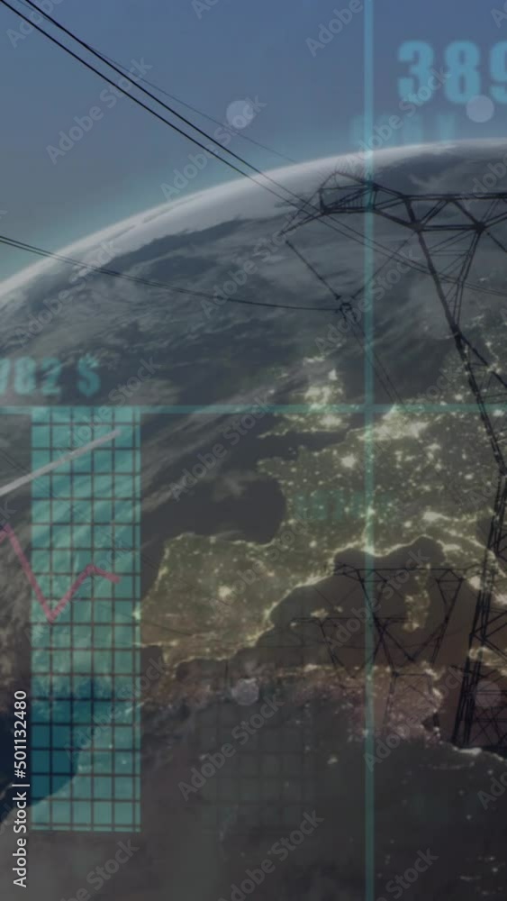 Poster animation of globe over pylons and data processing