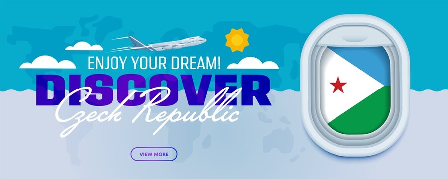 Flight to Czech Republic traveling theme banner design for website, mobile app. Modern vector illustration.