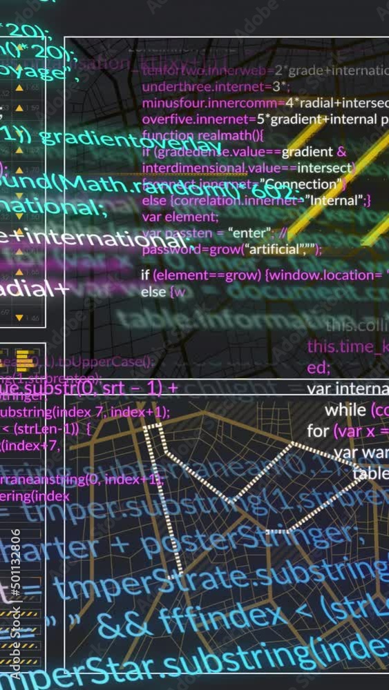 Poster animation of data processing on black background