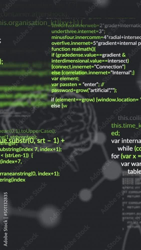 Poster animation of data processing and brains on black background