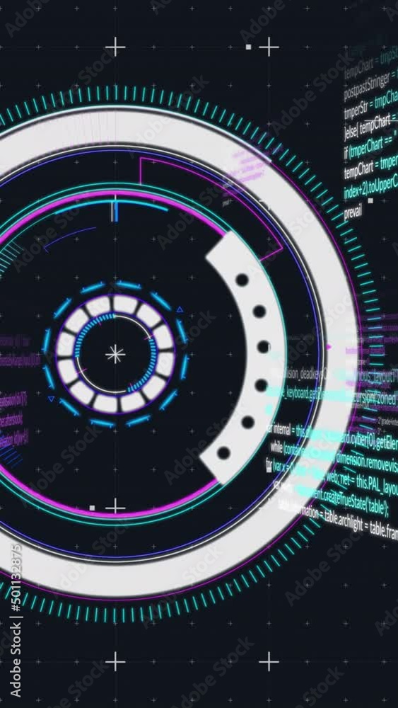 Poster Animation of data processing and scope scanning on black background
