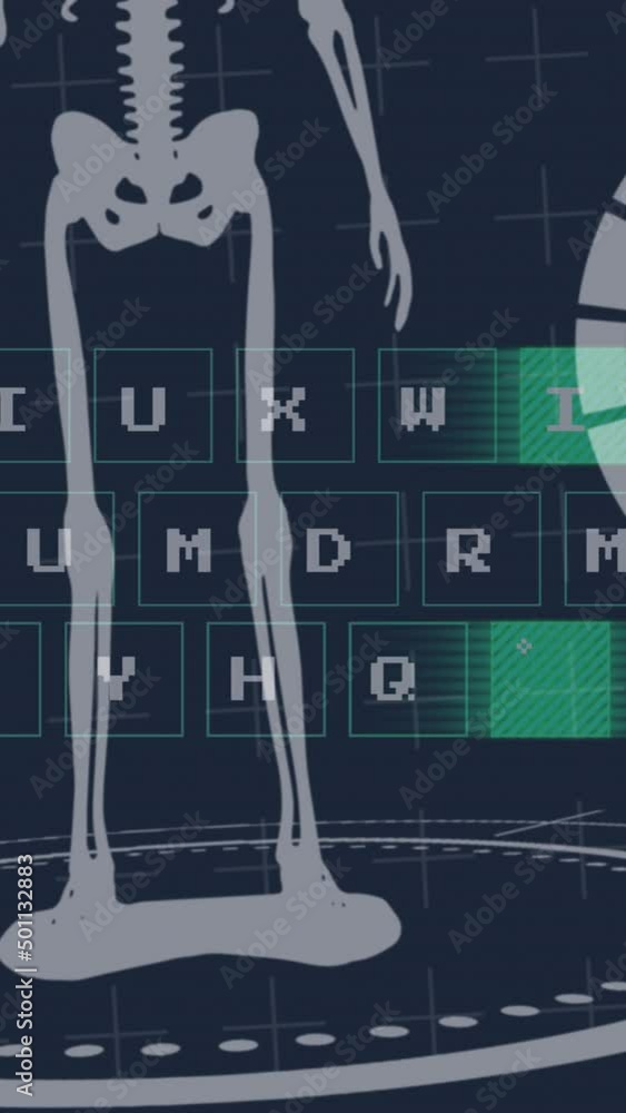 Poster Animation of data processing and keyboard on black background
