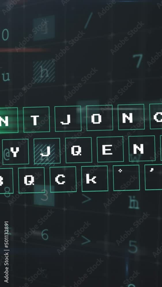 Poster Animation of data processing and keyboard on black background