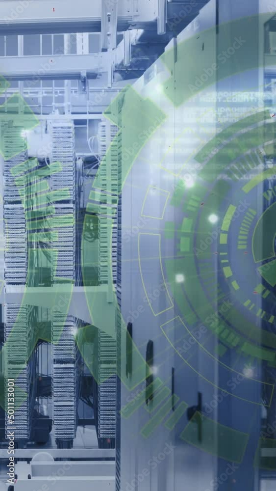 Poster animation of data processing and scope scanning over server room