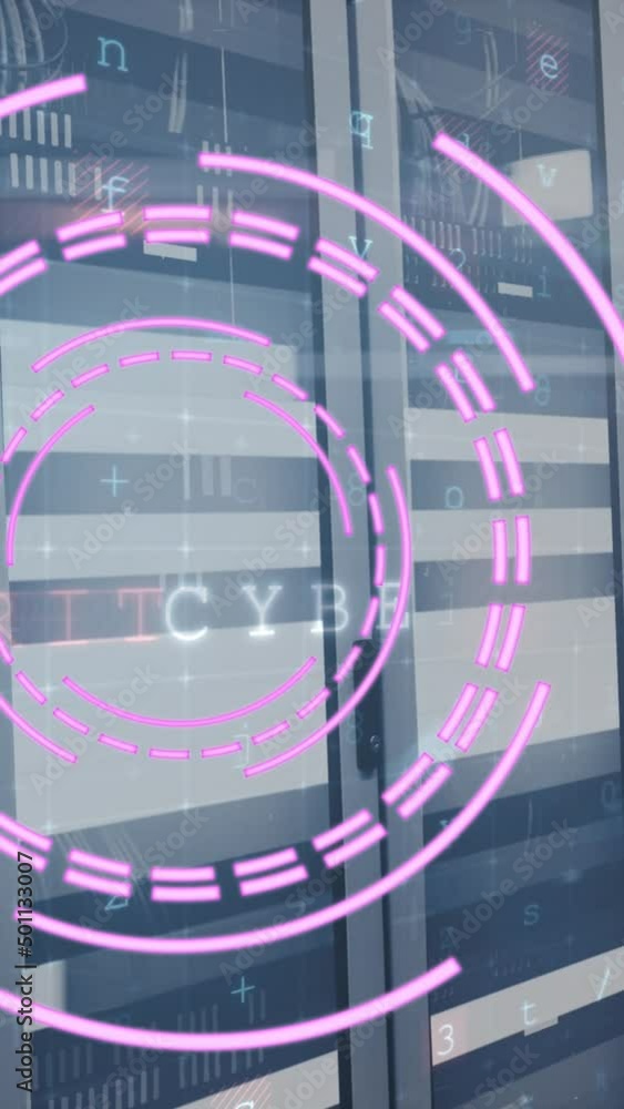 Poster animation of data processing and scope scanning over server room