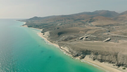 Top view of Fuerteventura sand dunes. Aerial view of Canary Islands.