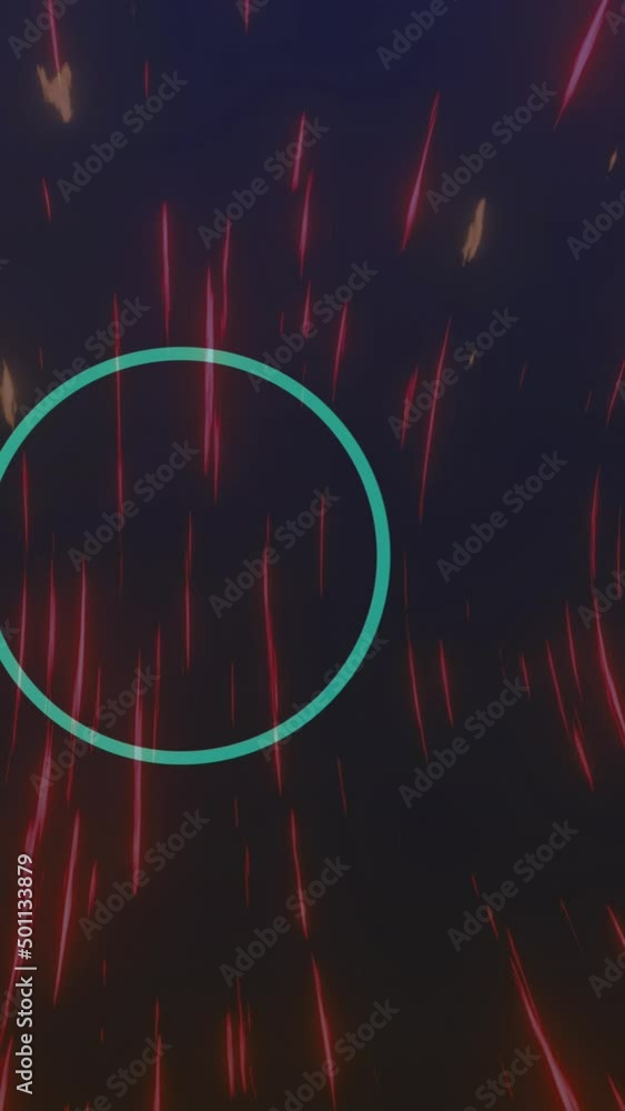 Poster animation of circles and red lights moving fast on black background