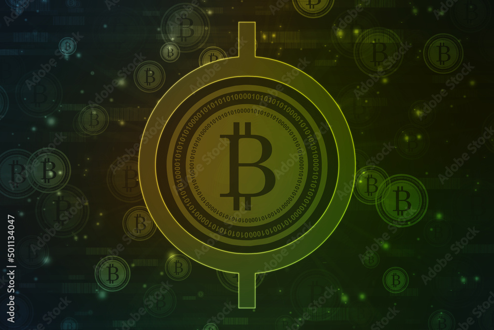 Poster global abstract bitcoin crypto currency blockchain technology world map background illustration