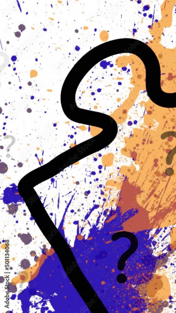Poster animation of question marks and puzzle over colorful stains