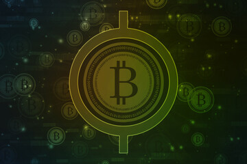 Global Abstract Bitcoin Crypto Currency Blockchain Technology World Map Background Illustration