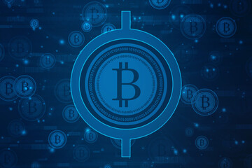 Global Abstract Bitcoin Crypto Currency Blockchain Technology World Map Background Illustration