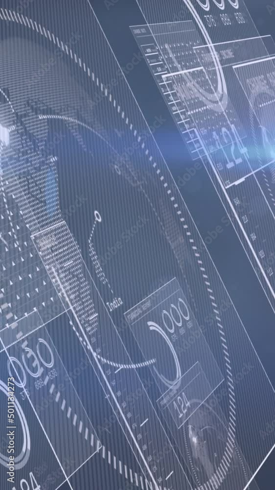 Poster animation of data processing and light spots on black background
