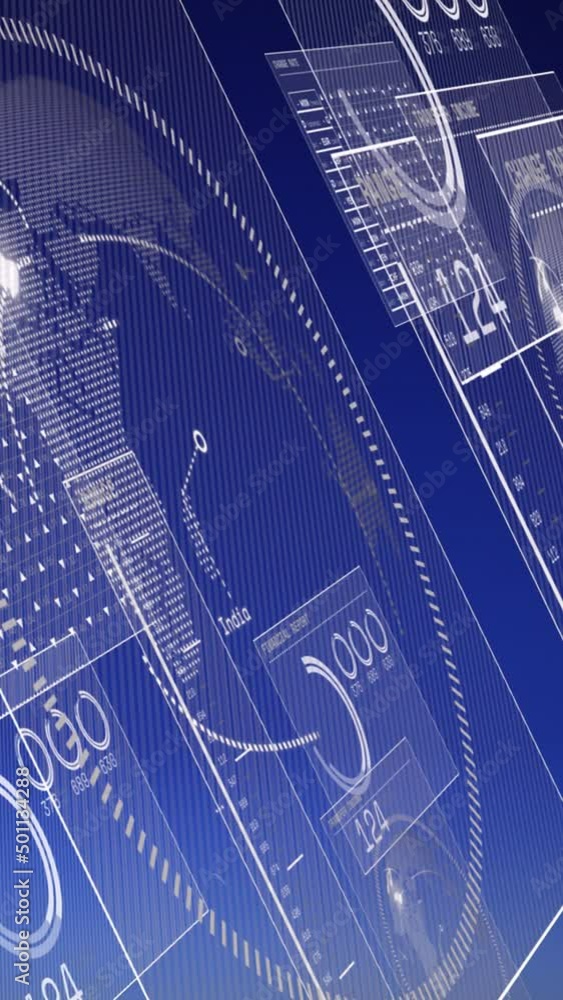 Poster animation of data processing on blue background